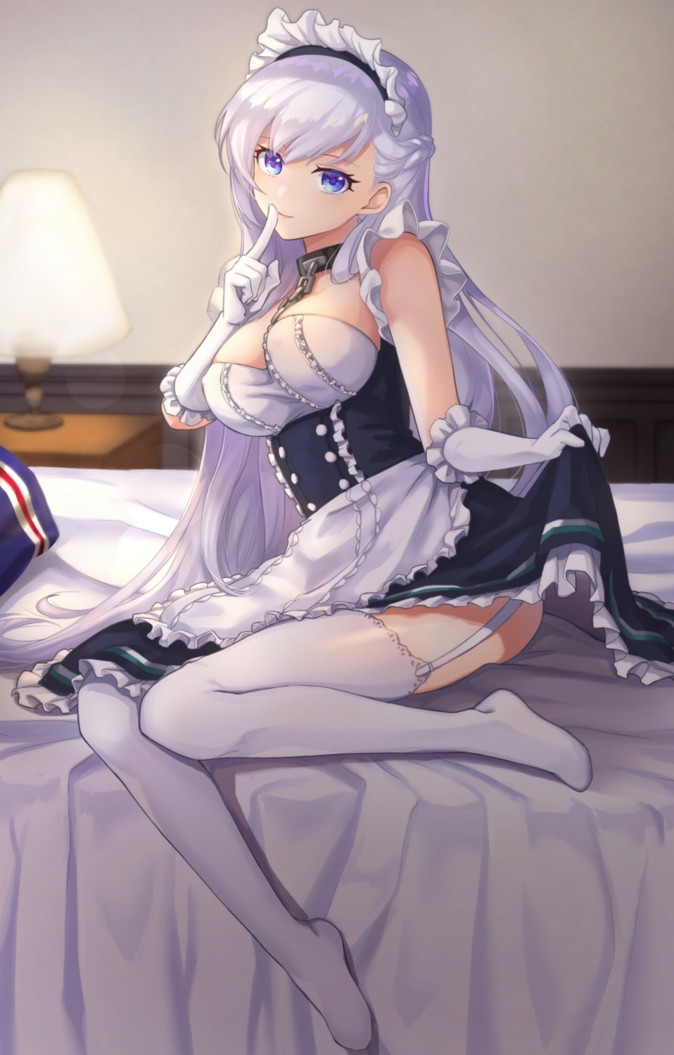 azur_lane belfast_(azur_lane) kon_(k0n16) maid skirt_lift stockings thighhighs