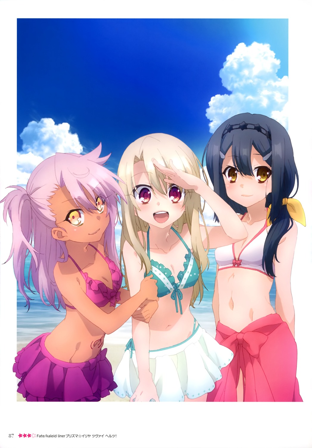 bikini chloe_von_einzbern cleavage fate/kaleid_liner_prisma_illya fate/stay_night illyasviel_von_einzbern miyu_edelfelt swimsuits tattoo