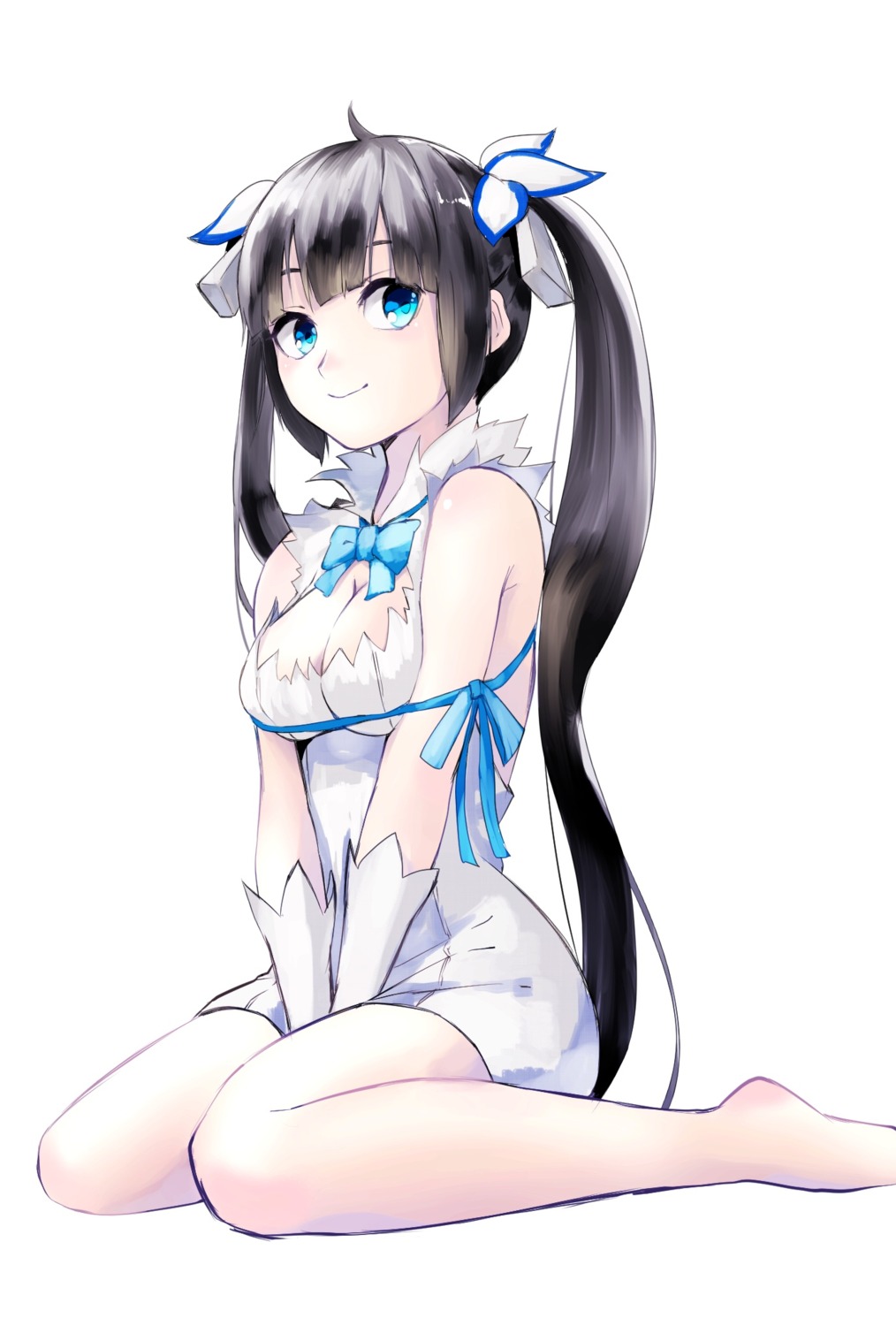 cleavage dress dungeon_ni_deai_wo_motomeru_no_wa_machigatteiru_darou_ka greatpengh hestia_(danmachi) no_bra