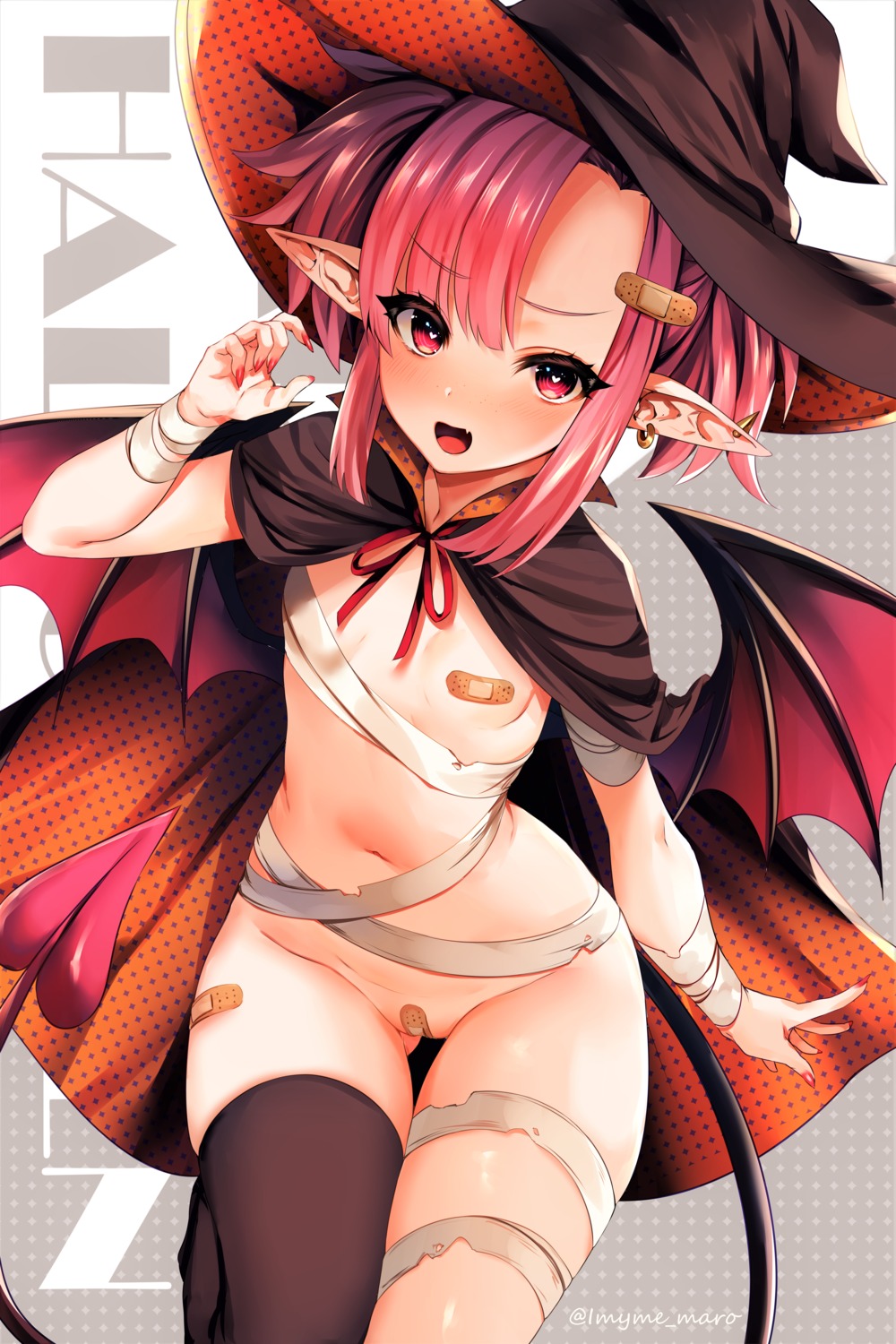 bandages bandaid loli maebari marota naked_cape naked_ribbon pasties pointy_ears tail thighhighs wings witch