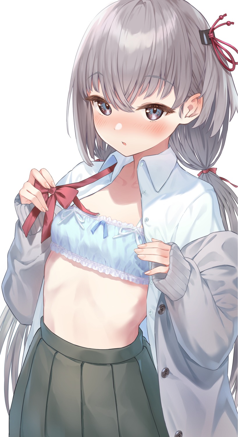 bra namikishiho open_shirt seifuku sweater