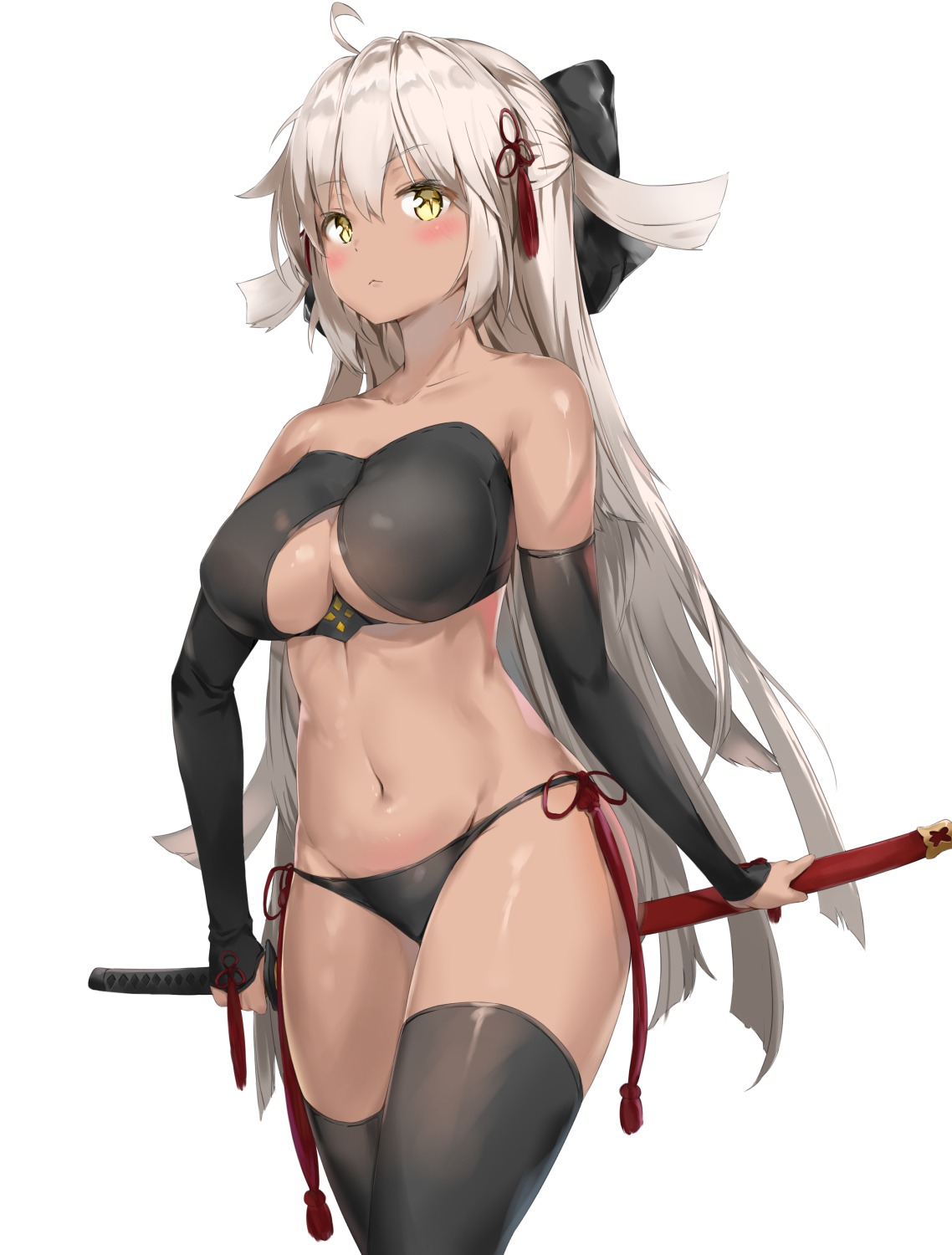 bikini_armor fate/grand_order okita_souji_(alter)_(fate) pixel_(yuxian) sword thighhighs