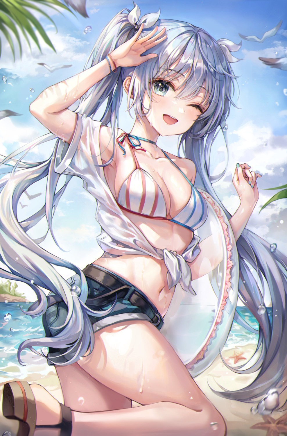 bikini_top hatsune_miku open_shirt see_through starlime swimsuits vocaloid