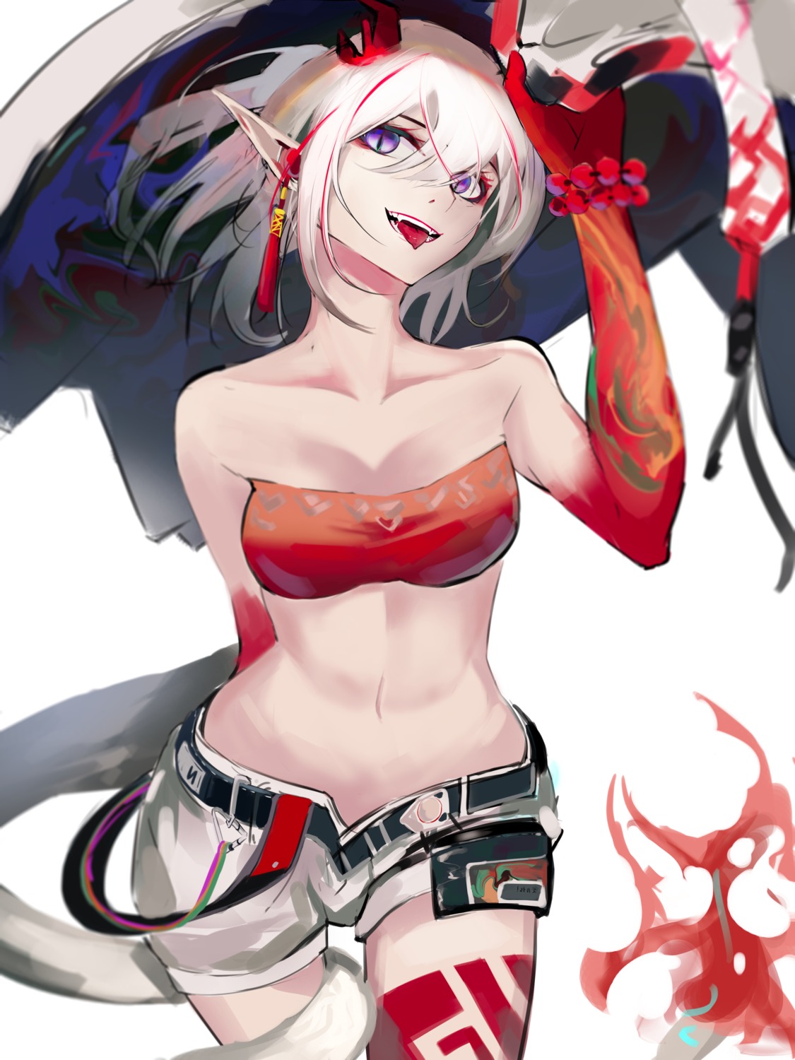 arknights bra horns mackia nian_(arknights) pointy_ears tail tattoo