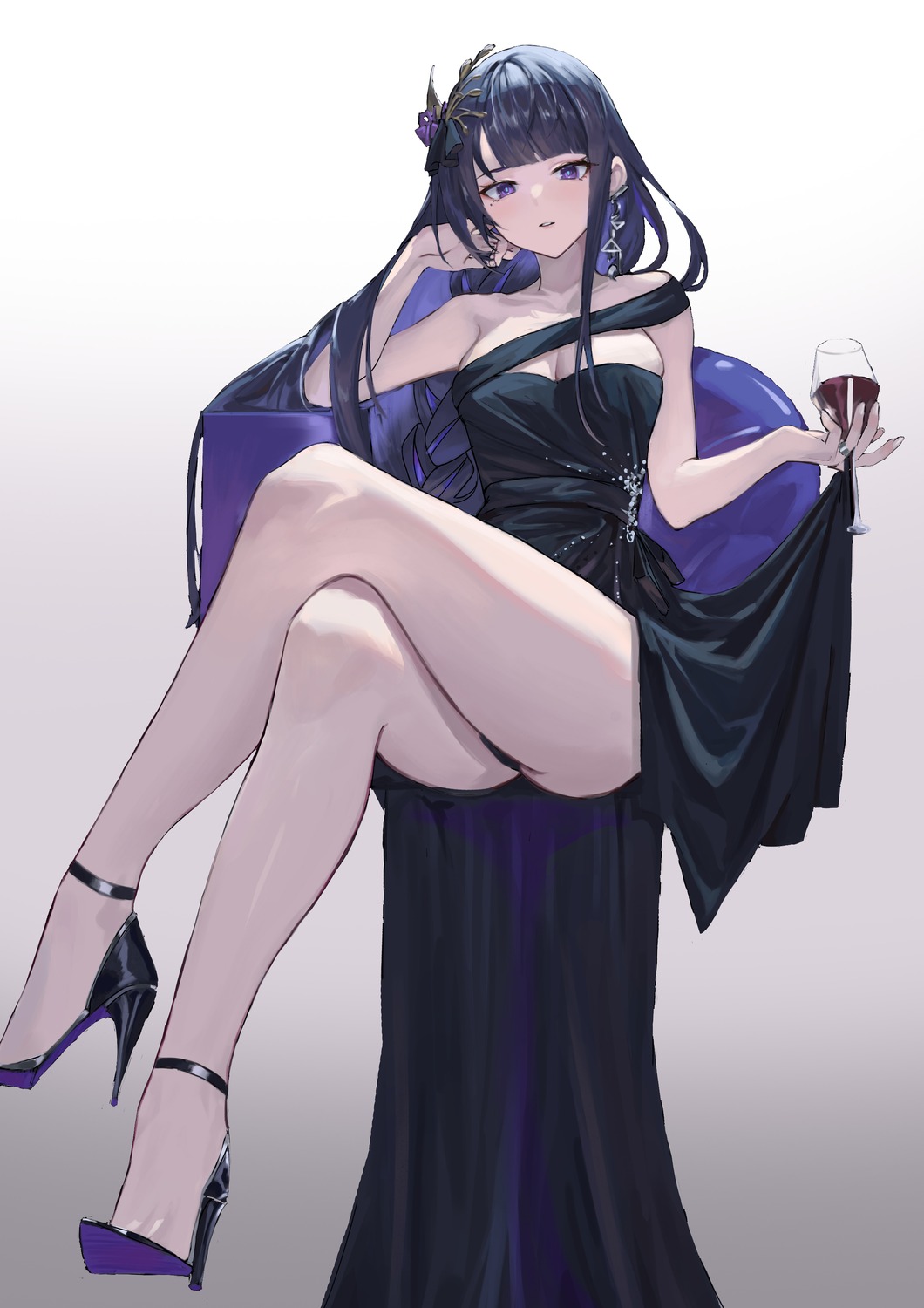 dress genshin_impact heels nineye no_bra pantsu raiden_shogun skirt_lift thong