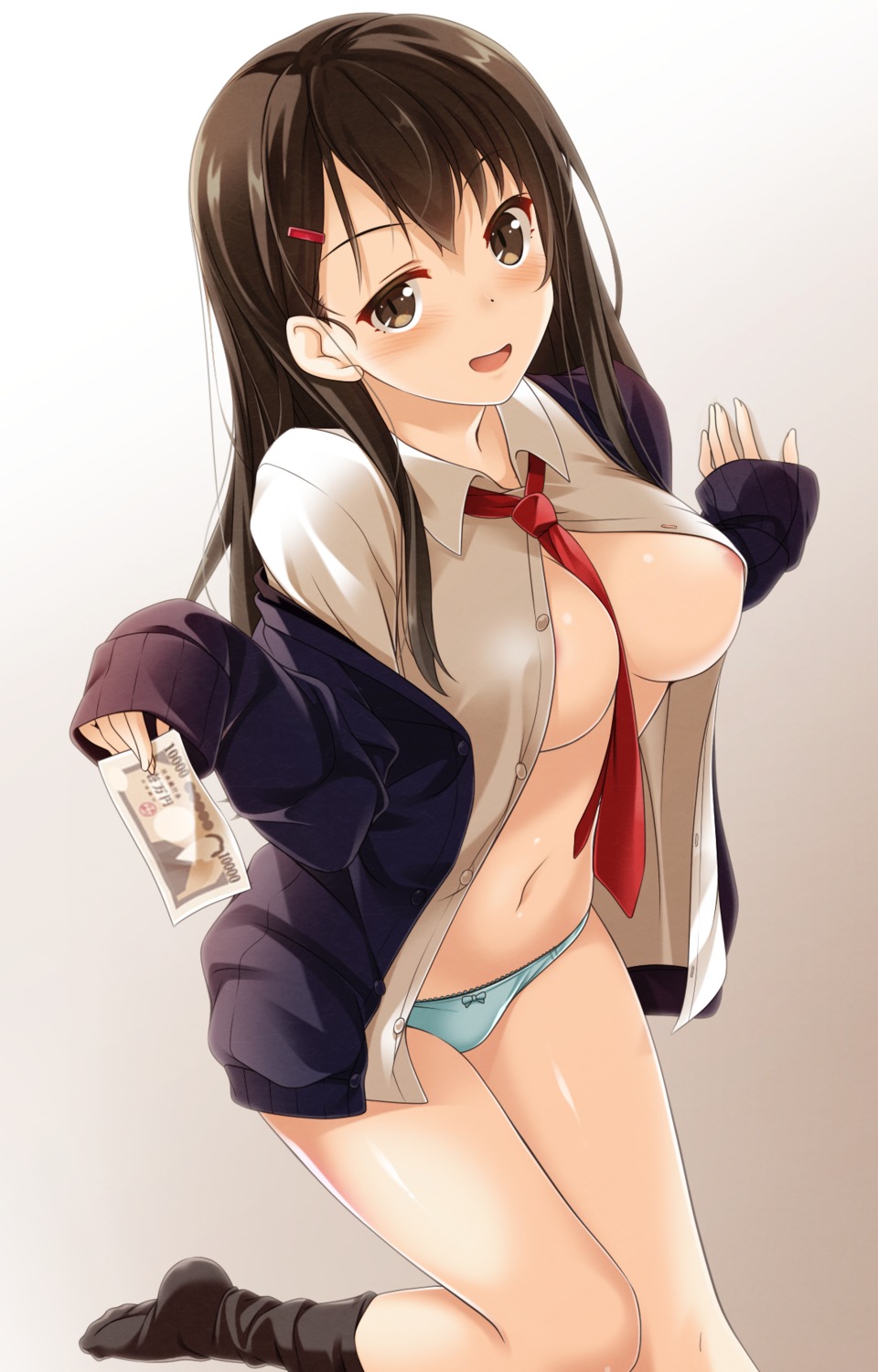 areola no_bra open_shirt pantsu seifuku sweater undressing uzuki_hiro