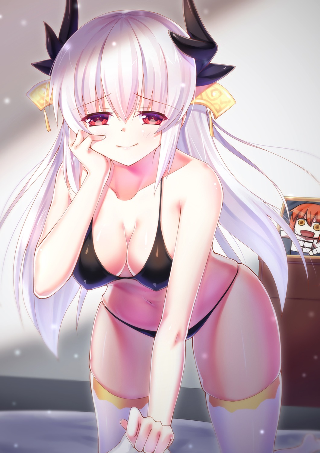 ame_wa_agattano bikini cleavage erect_nipples fate/grand_order horns kiyohime_(fate/grand_order) swimsuits thighhighs