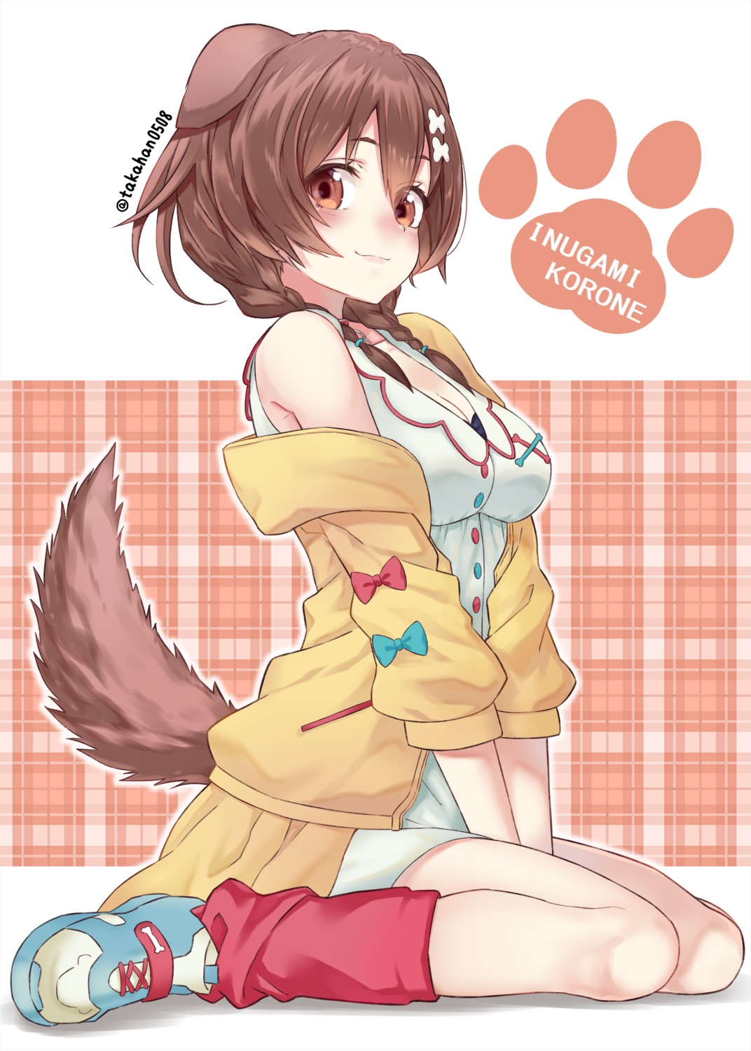 animal_ears bra cleavage dress hololive hololive_gamers inugami_korone inumimi tail takahan