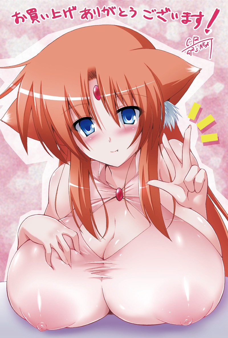 animal_ears arf c.r. cleavage mahou_shoujo_lyrical_nanoha nipples see_through