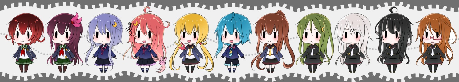 chibi fumizuki_(kancolle) kantai_collection kikuzuki_(kancolle) kisaragi_(kancolle) megane mikazuki_(kancolle) minazuki_(kancolle) mochizuki_(kancolle) mutsuki_(kancolle) nagatsuki_(kancolle) pantyhose satsuki_(kancolle) seifuku thighhighs uzuki_(kancolle) yayoi_(kancolle) yunamaro