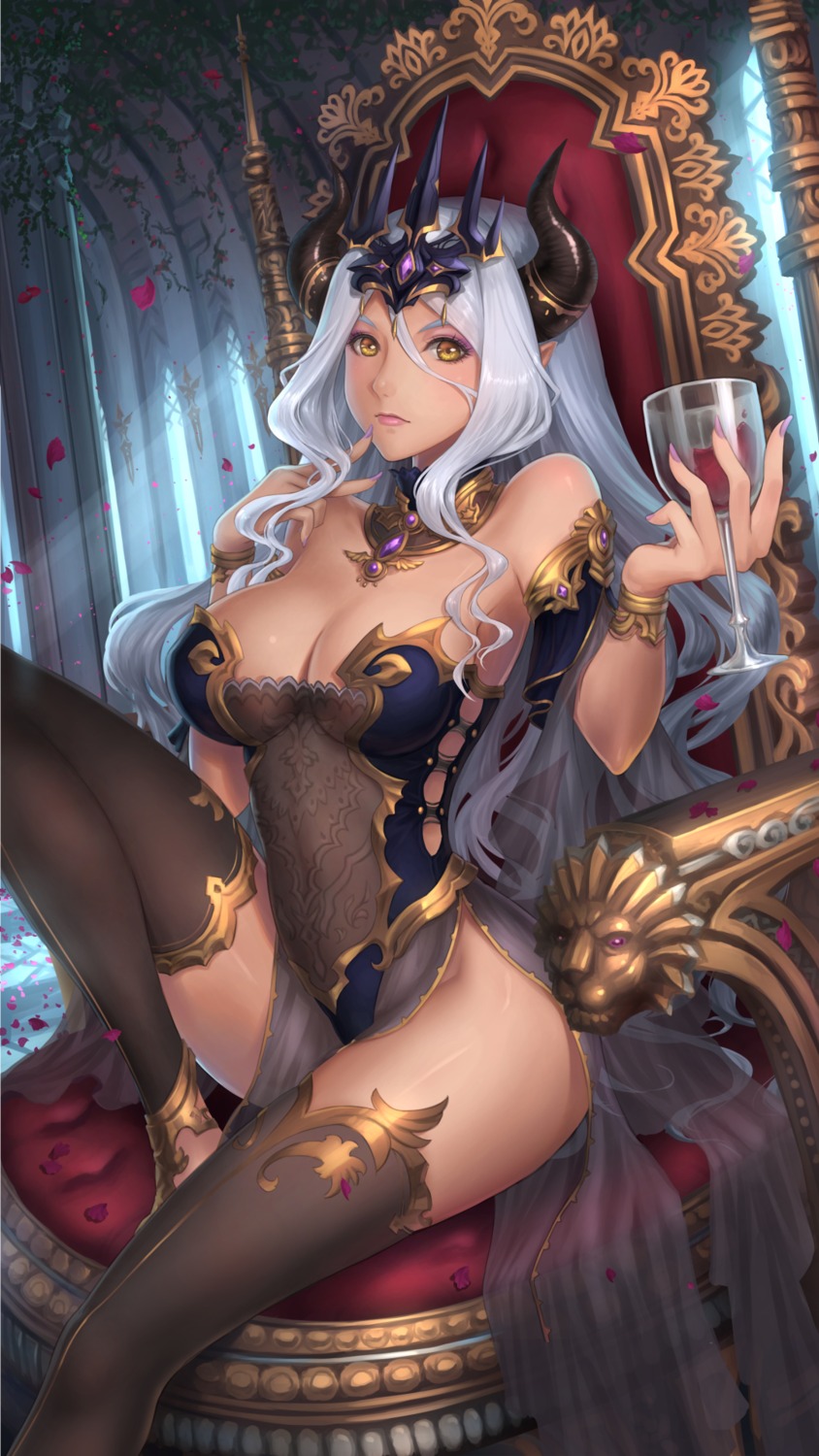 armor cleavage horns pointy_ears see_through thighhighs youbou