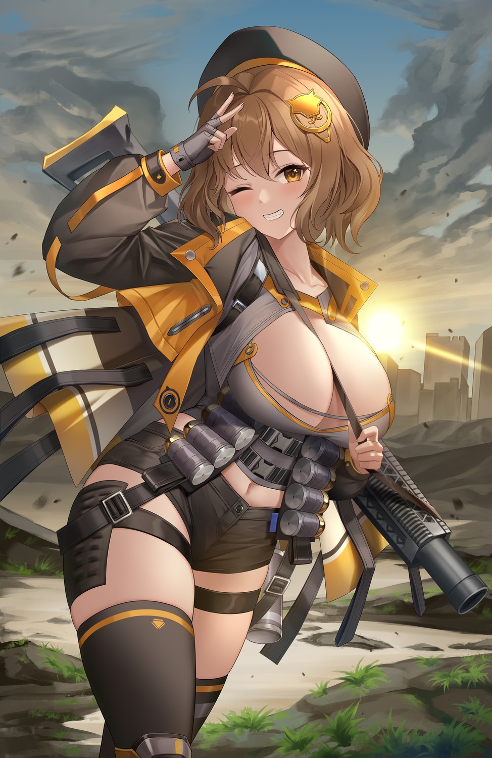 anis garter goddess_of_victory:_nikke gun lunacle no_bra thighhighs