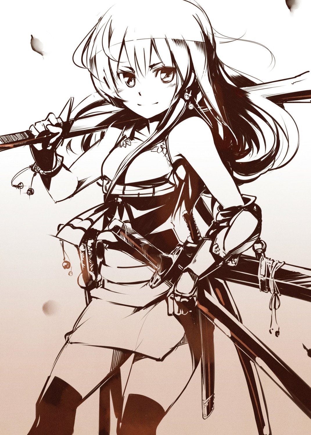 monochrome pomon_illust sword thighhighs