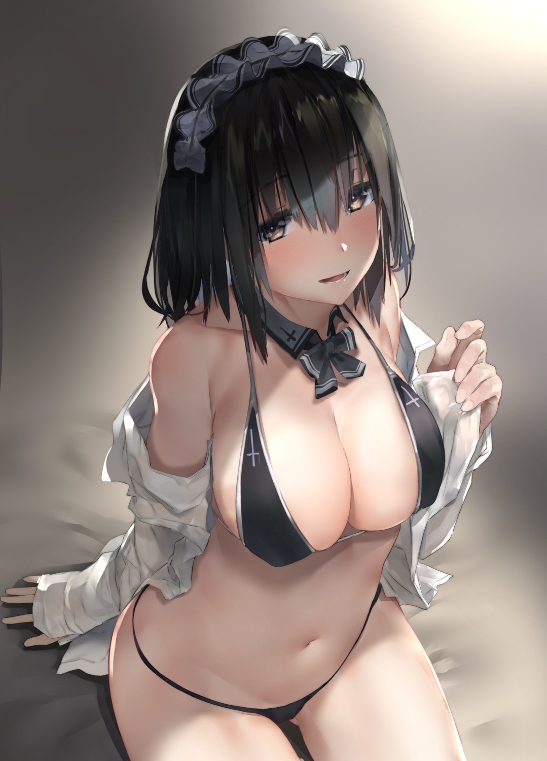 araido_kagiri bikini erect_nipples maid open_shirt swimsuits undressing