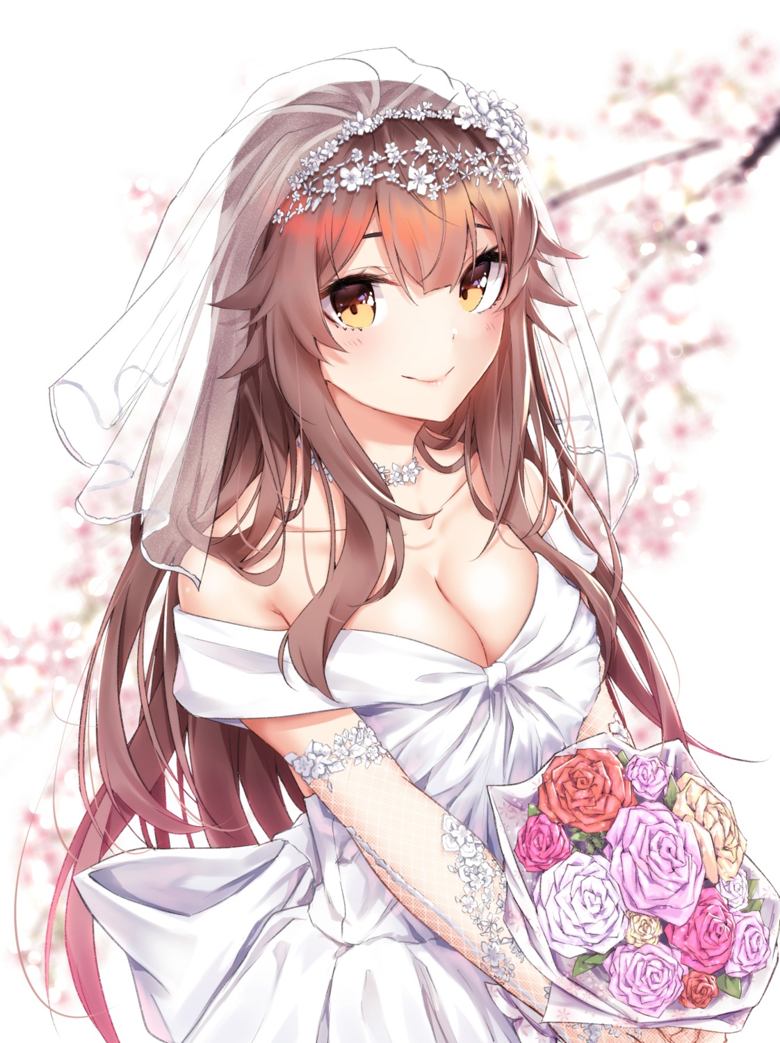 cleavage dress harumachi_hashira no_bra sahara_gensei sex_and_dungeon!! wedding_dress