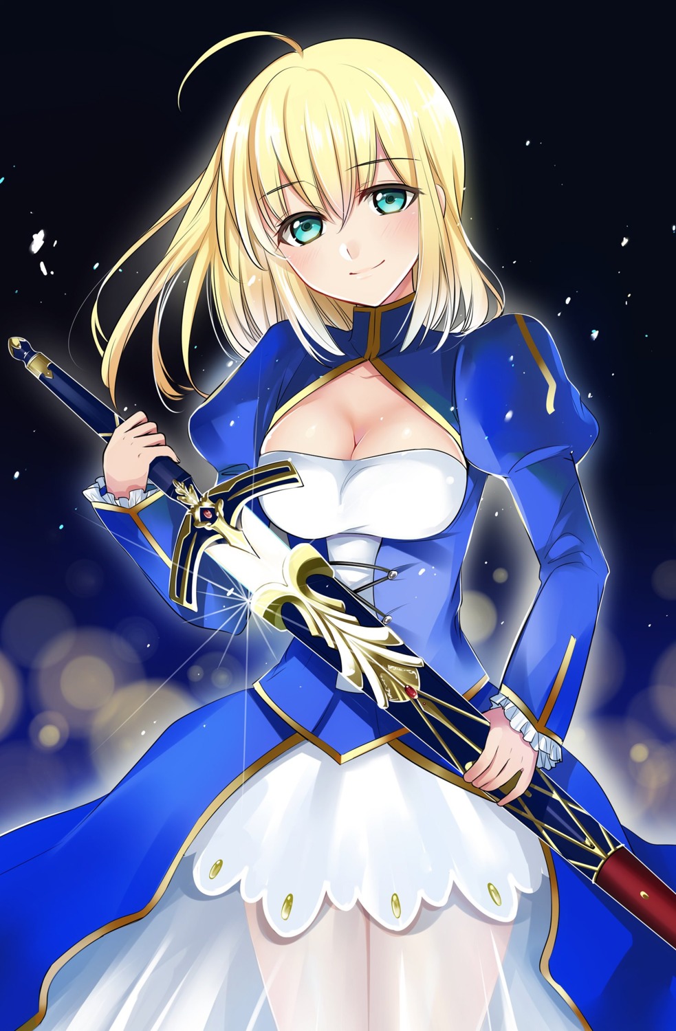 cleavage dress fate/stay_night saber see_through sword tate