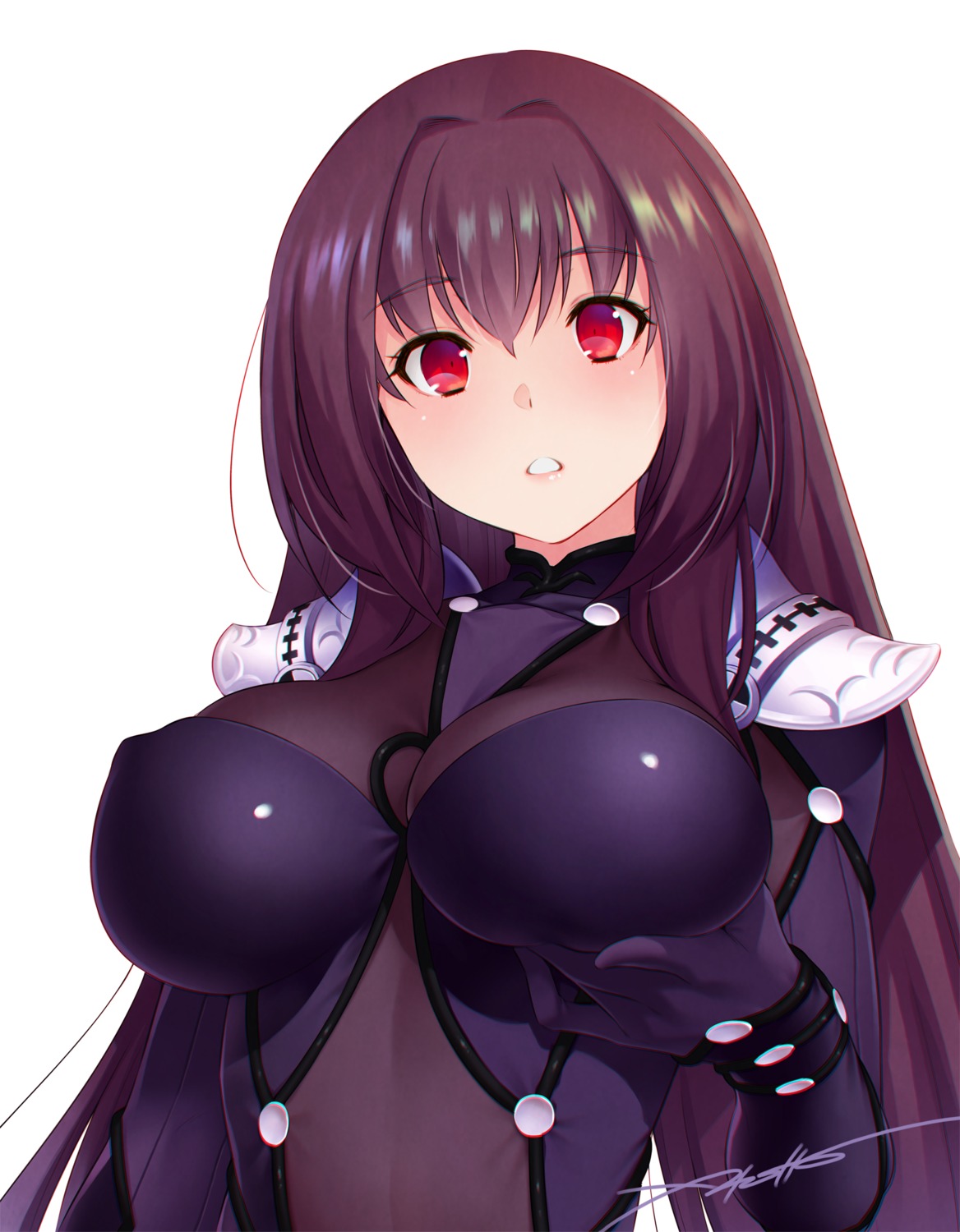 armor bodysuit breast_grab fate/grand_order kazuma_muramasa scathach_(fate/grand_order)