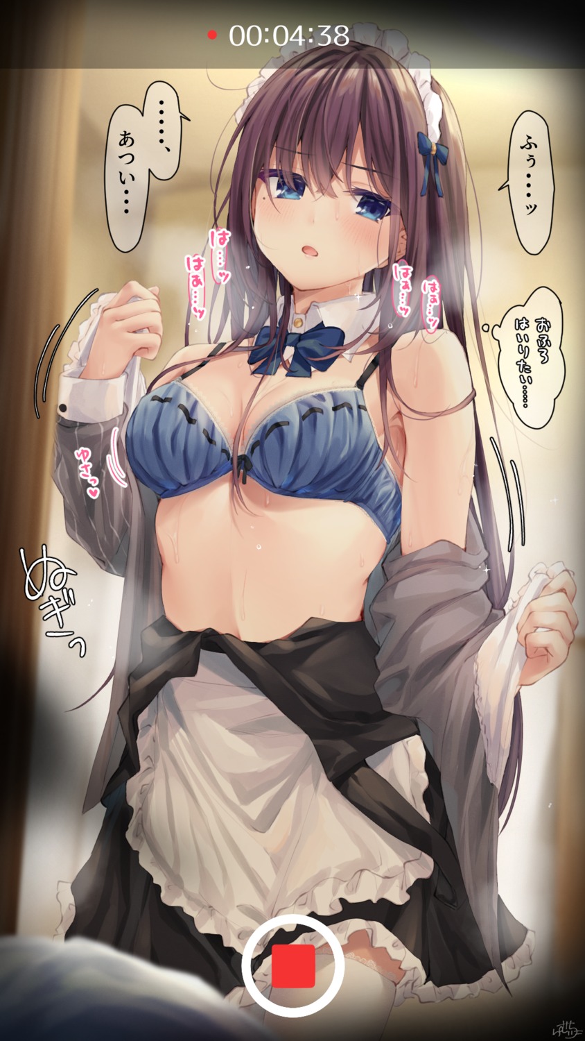 bra cleavage maid maid-chan_(ramchi) open_shirt ramchi thighhighs undressing
