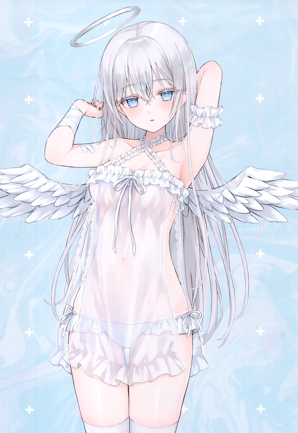 angel lingerie no_bra pantsu see_through shano_hiyori thighhighs wings