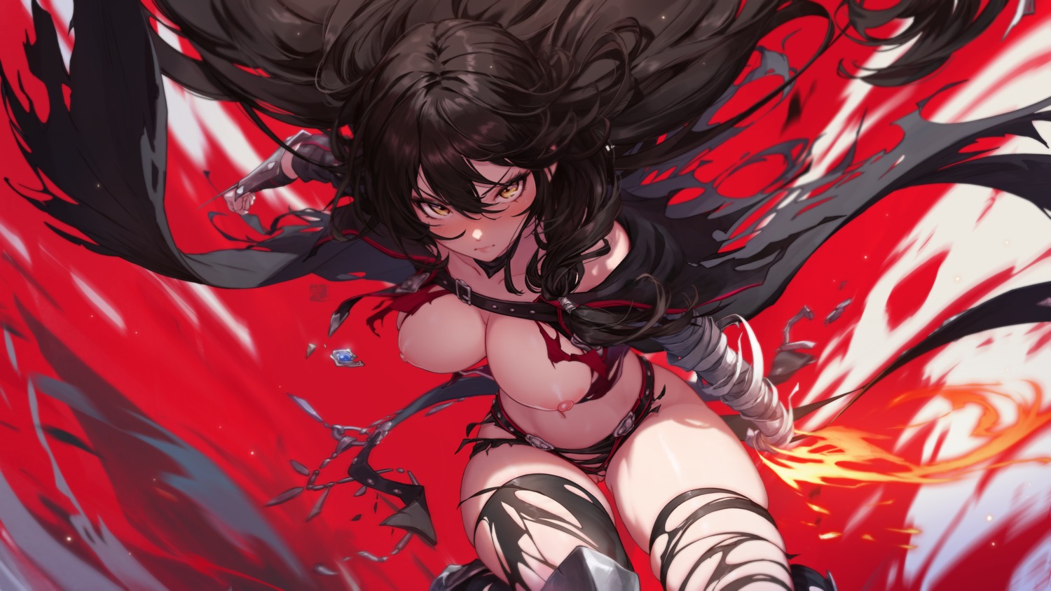bandages breasts mitsu_(mitsu_art) nipples no_bra pussy tales_of_berseria thighhighs torn_clothes uncensored velvet_crowe
