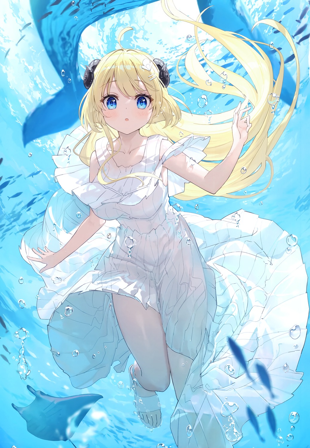 dress fuumi hololive horns radial_engine summer_dress tsunomaki_watame