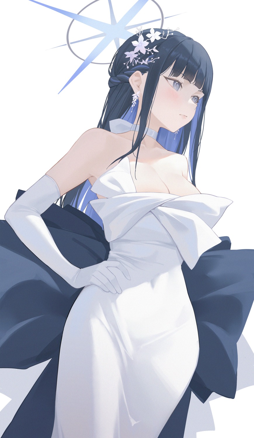 blue_archive dress halo joumae_saori midori_xu no_bra