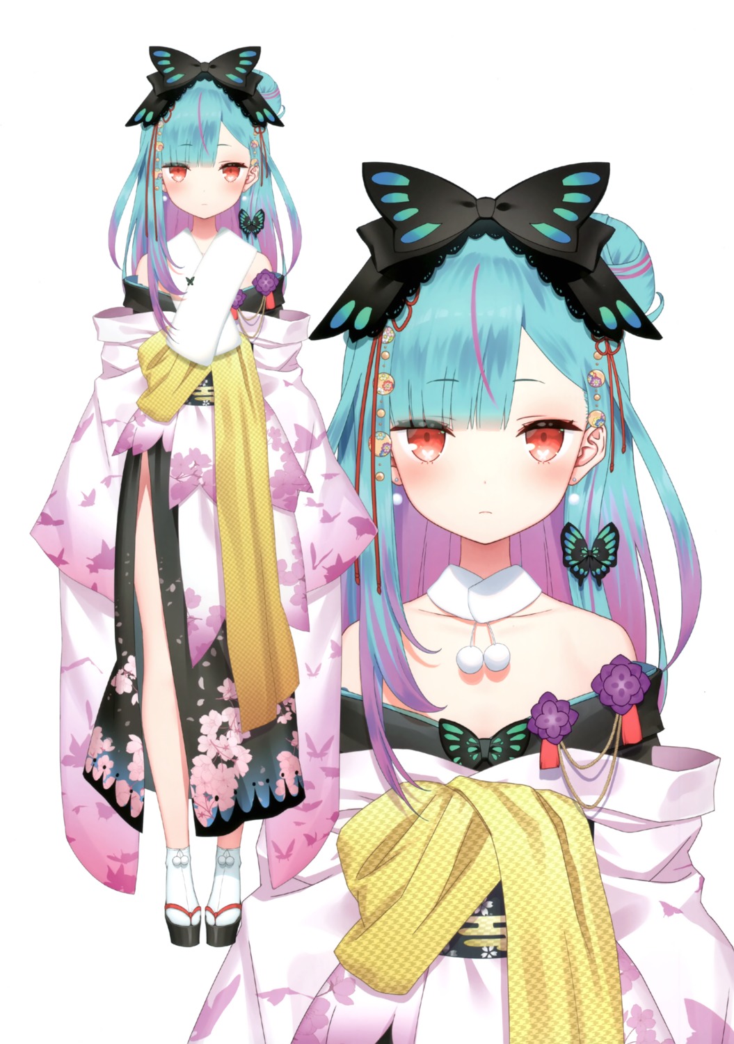 hololive kamikire_basami kimono no_bra uruha_rushia yasuyuki