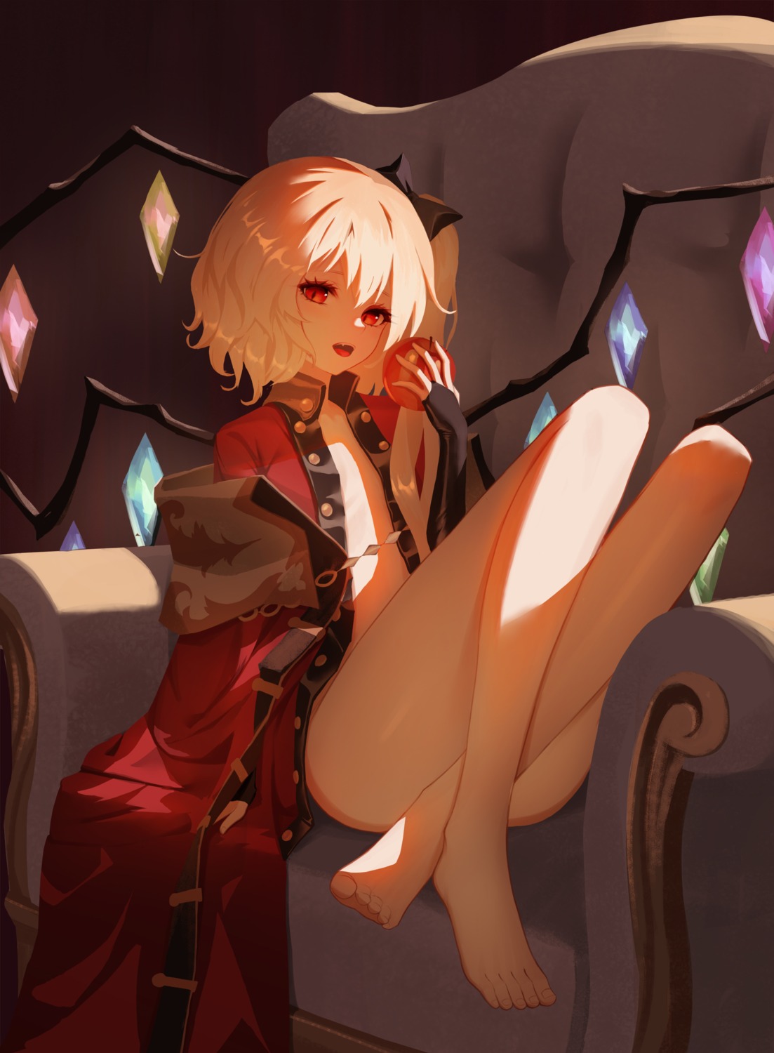 feet flandre_scarlet iranon_(new_iranon) loli no_bra open_shirt touhou wings