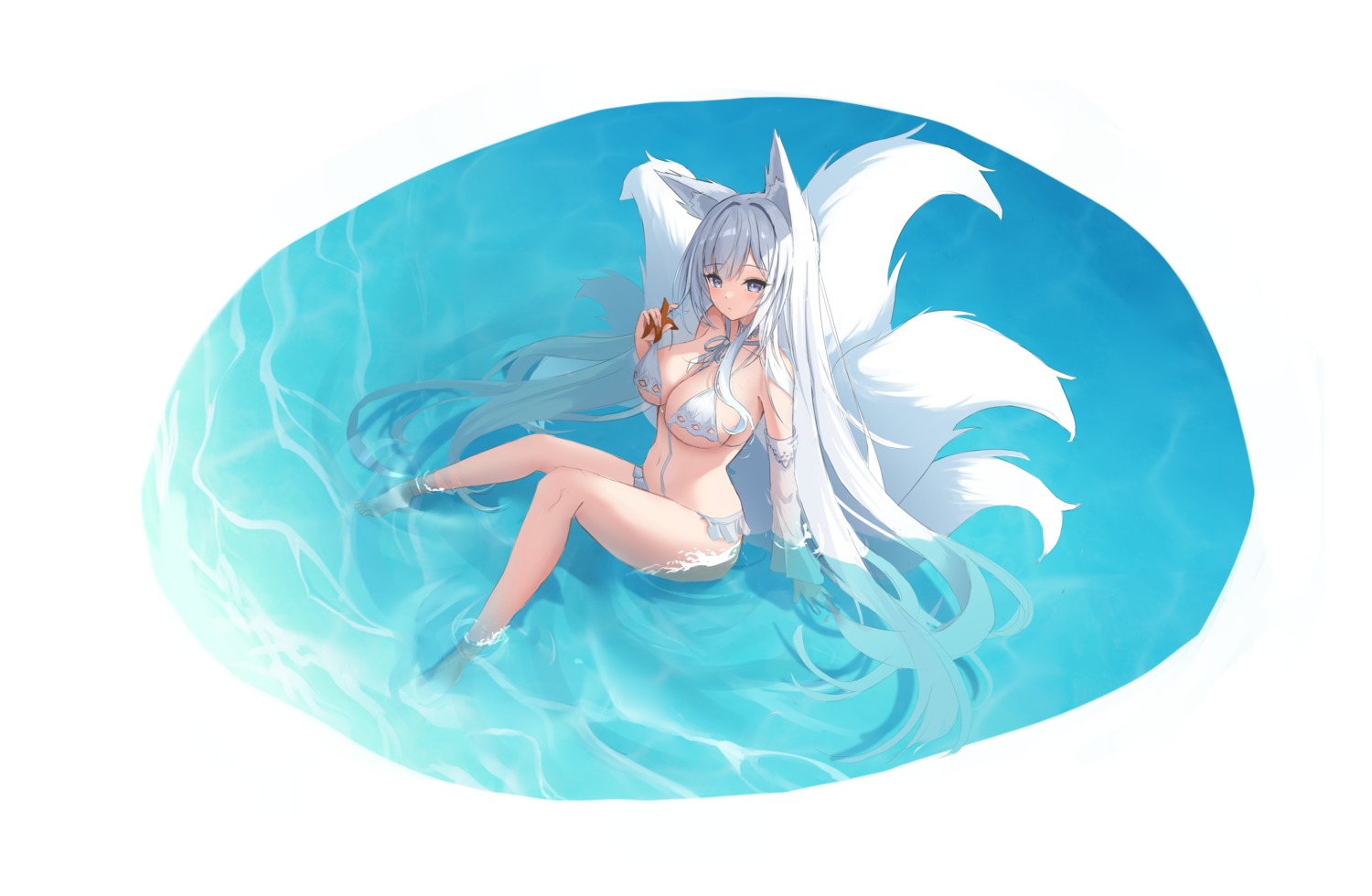 animal_ears azur_lane bikini kitsune shinano_(azur_lane) slepii4 swimsuits tail wet