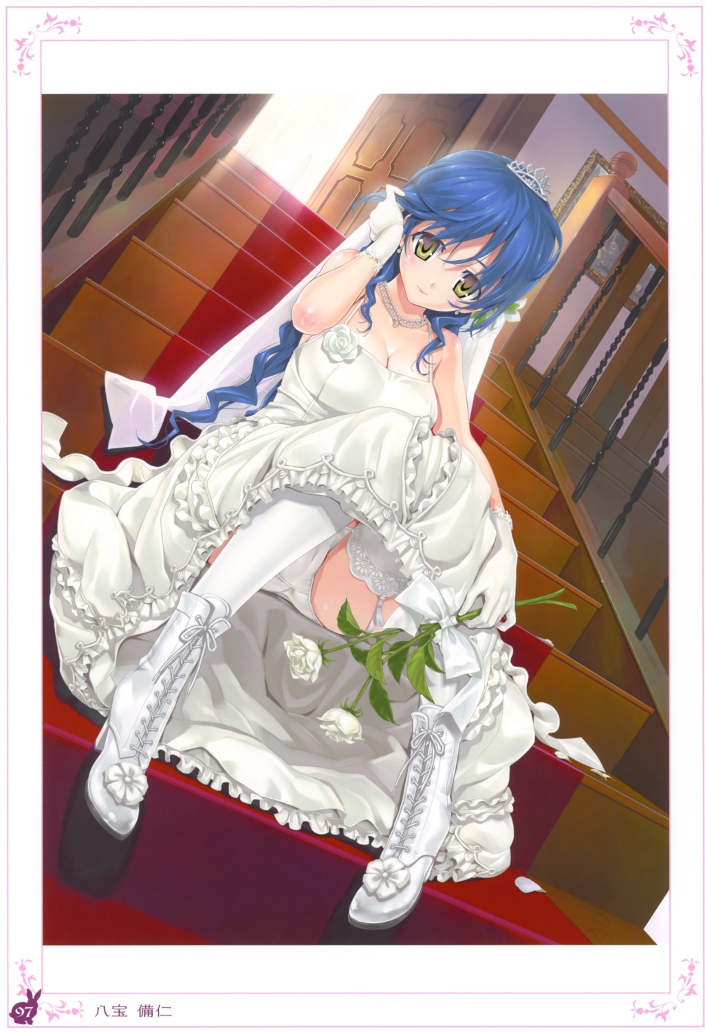 cameltoe dress happoubi_jin heels no_bra pantsu skirt_lift stockings thighhighs wedding_dress