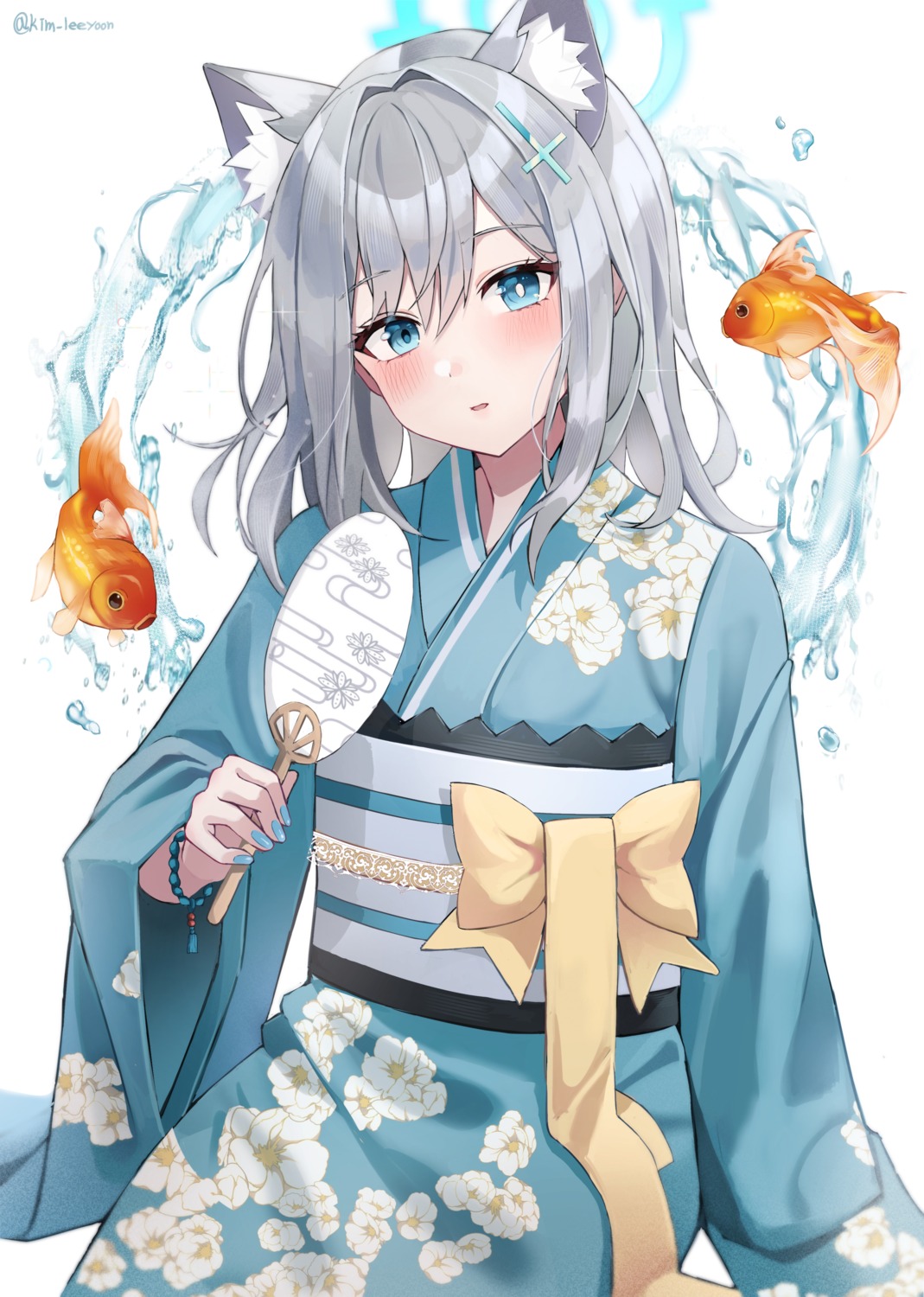 animal_ears blue_archive halo kim_leeyoon kimono nekomimi sunaookami_shiroko