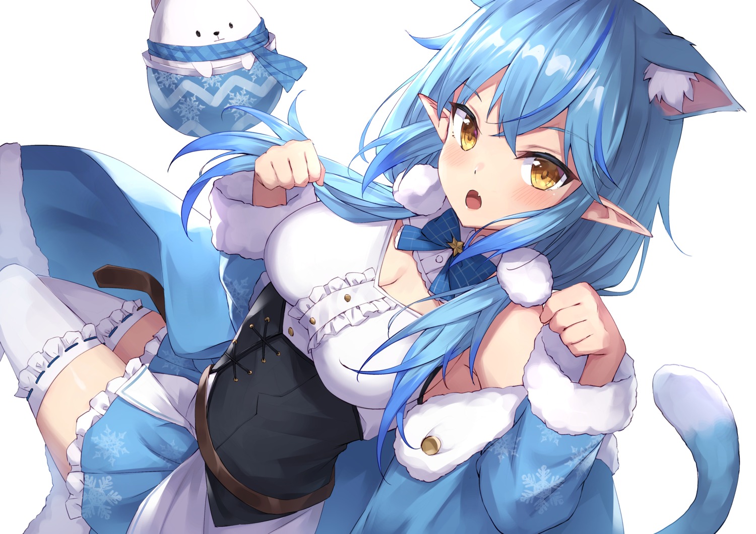 animal_ears cleavage elf hololive masaki_(msk064) nekomimi pointy_ears tail thighhighs yukihana_lamy