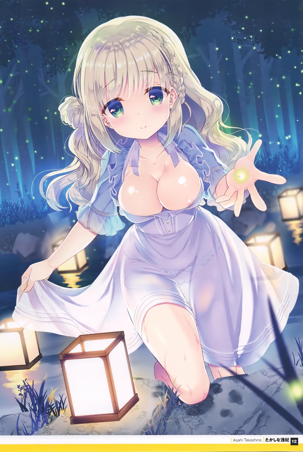 areola cleavage dress nipple_slip no_bra pantsu see_through summer_dress takashina_asahi wet