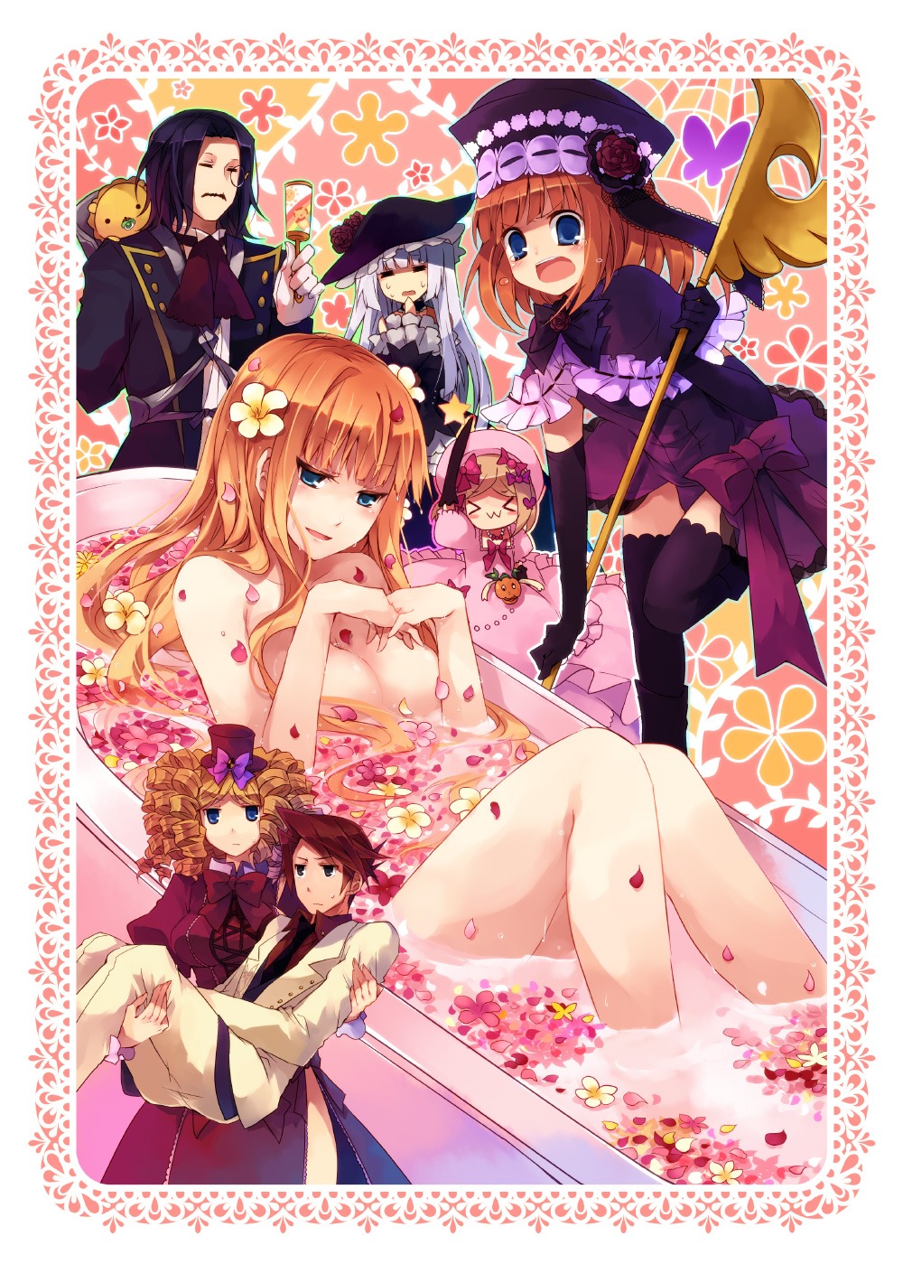 bathing beatrice dress eva_beatrice gaap lambdadelta naked ronove sakutarou suzushiro_kurumi thighhighs umineko_no_naku_koro_ni ushiromiya_battler virgilia wet