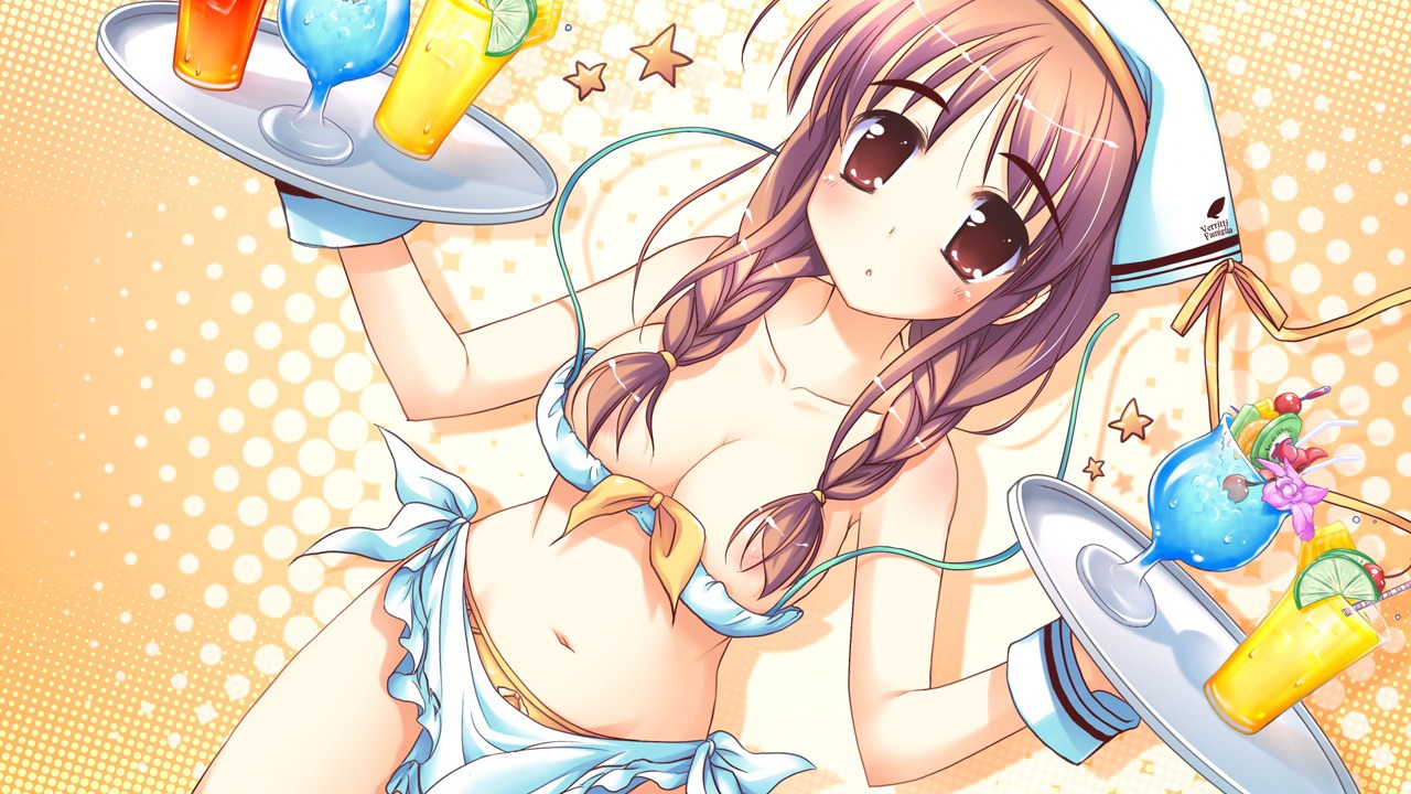 breasts ko~cha nina_lindberg nipples shukufuku_no_campanella waitress wallpaper wardrobe_malfunction