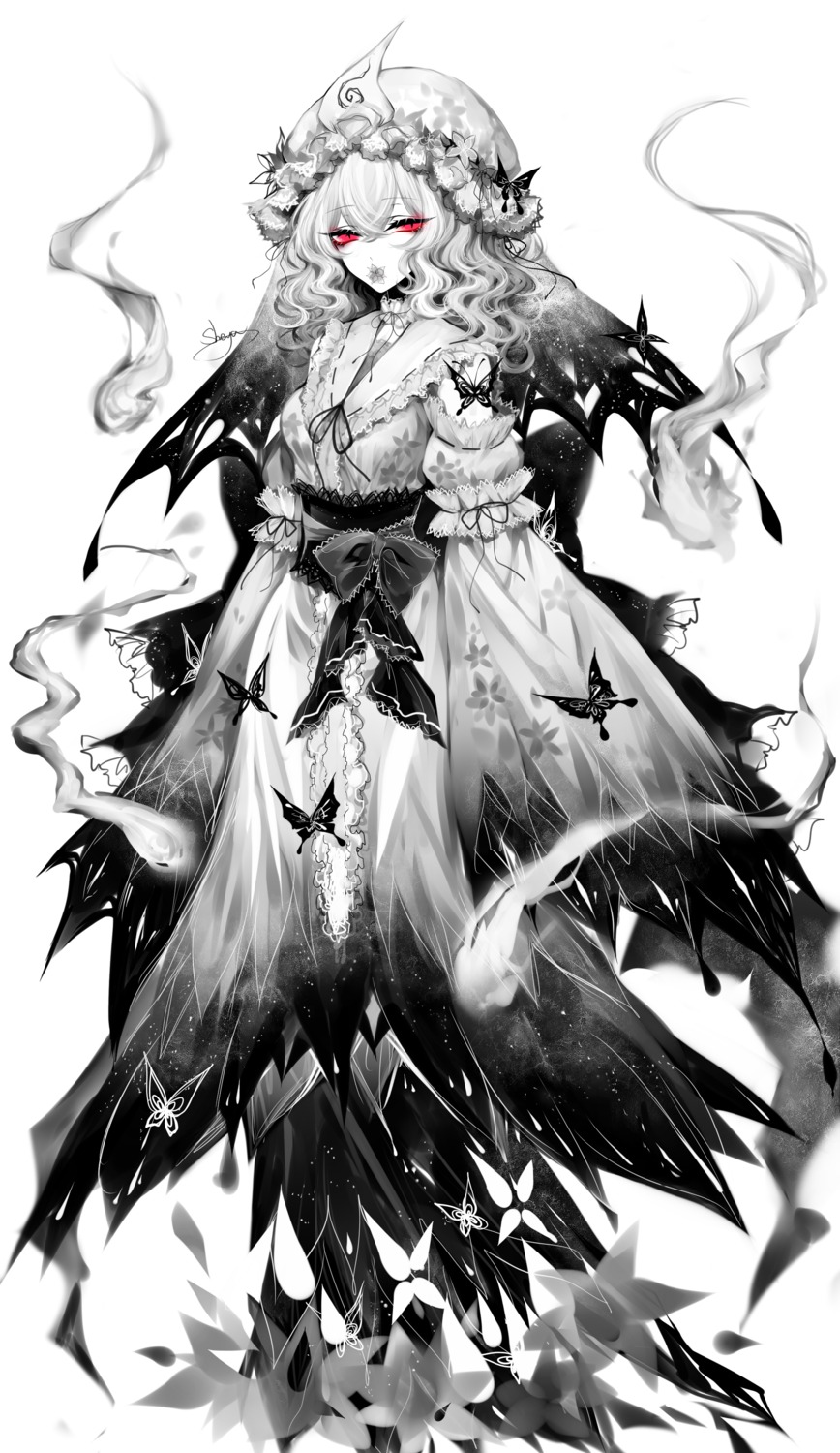 dress monochrome saigyouji_yuyuko sheya touhou