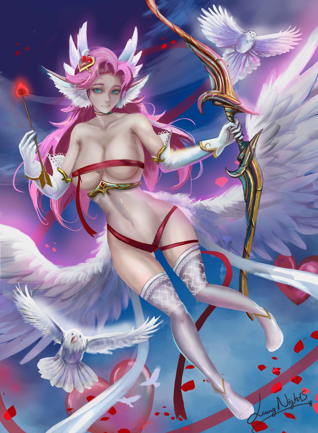 angel animal_ears luongnights naked_ribbon thighhighs valentine weapon wings