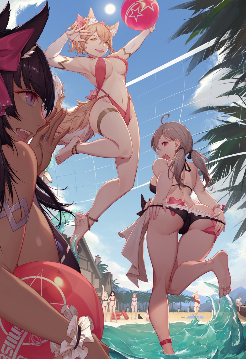 390378812 animal_ears ass bikini cameltoe feet garter panty_pull swimsuits tail undressing wet