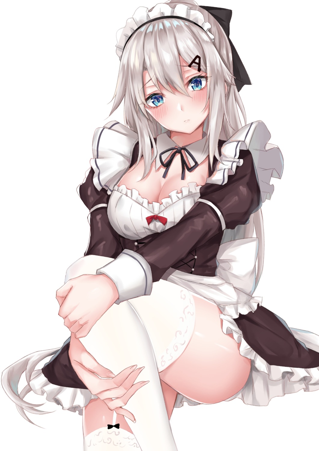 9a-91_(girls_frontline) cleavage coffeedog girls_frontline maid skirt_lift stockings thighhighs
