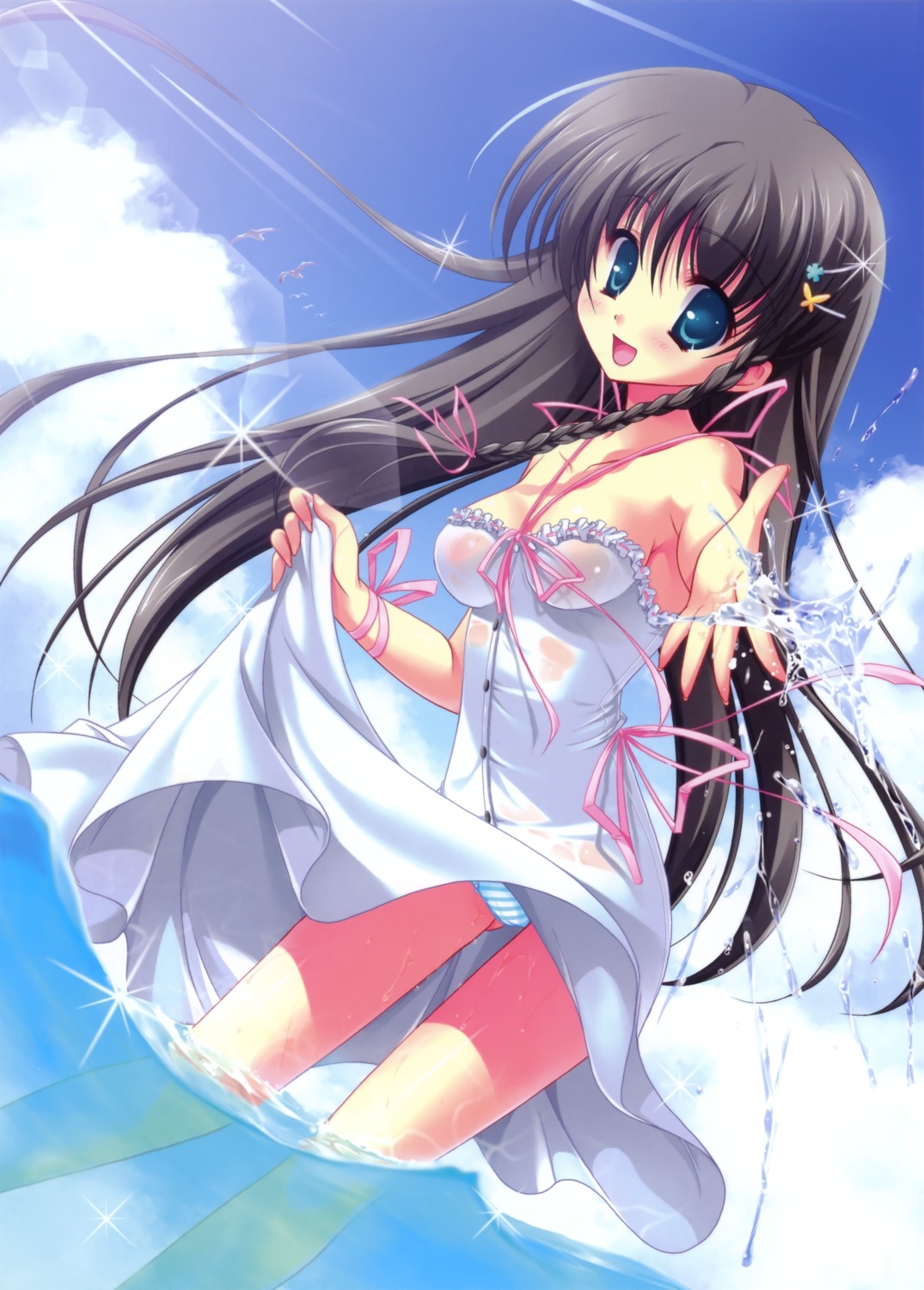 dress mitsui_mana pantsu shimapan summer_dress wet_clothes