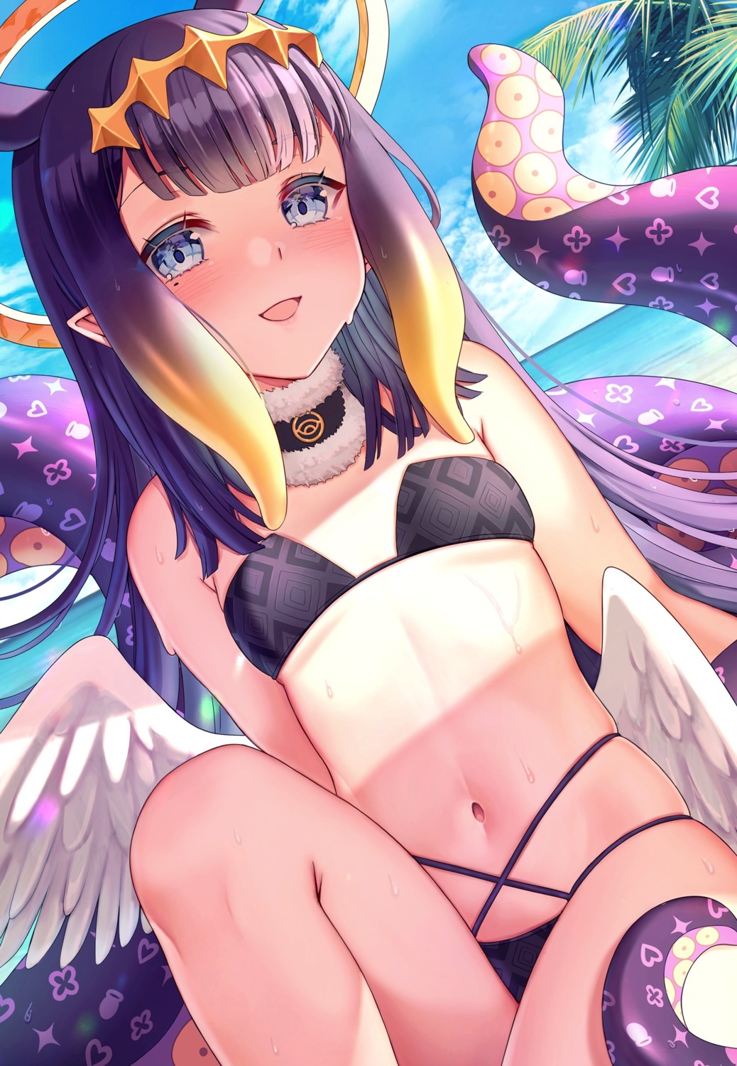 angel bikini hololive hololive_english loli ninomae_ina'nis no_bra pantsu pointy_ears saruei swimsuits tentacles wings