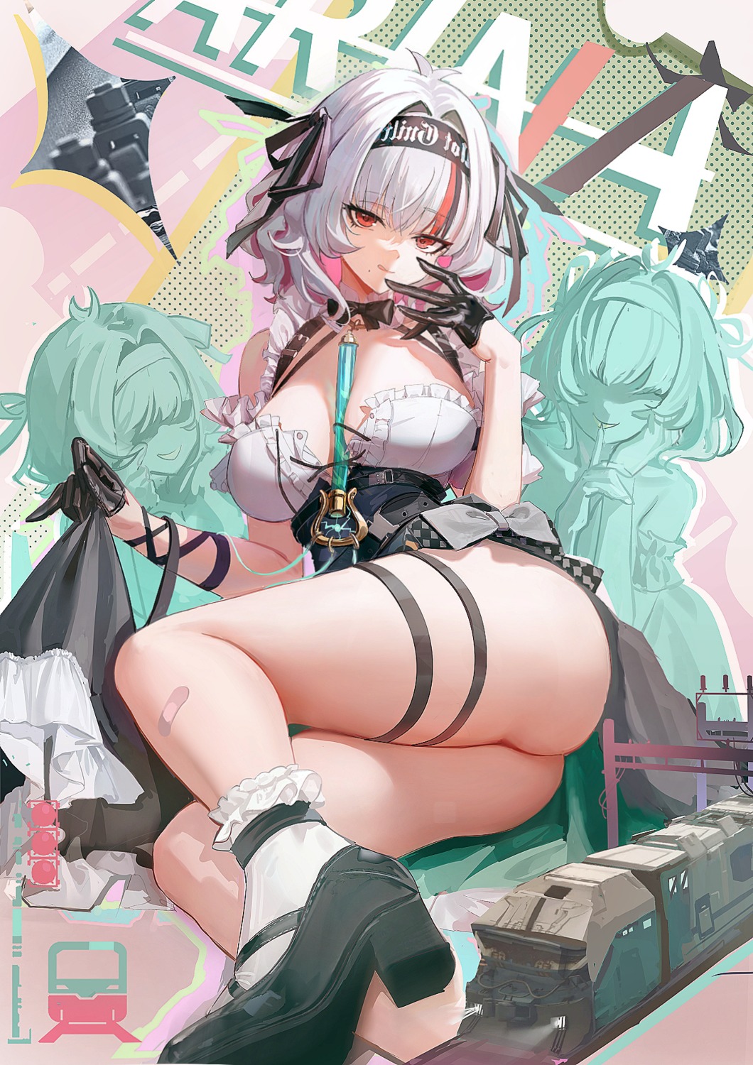 arina_(resonance_solstice) bandaid garter heels no_bra nopan resonance_solstice skirt_lift wenbugu