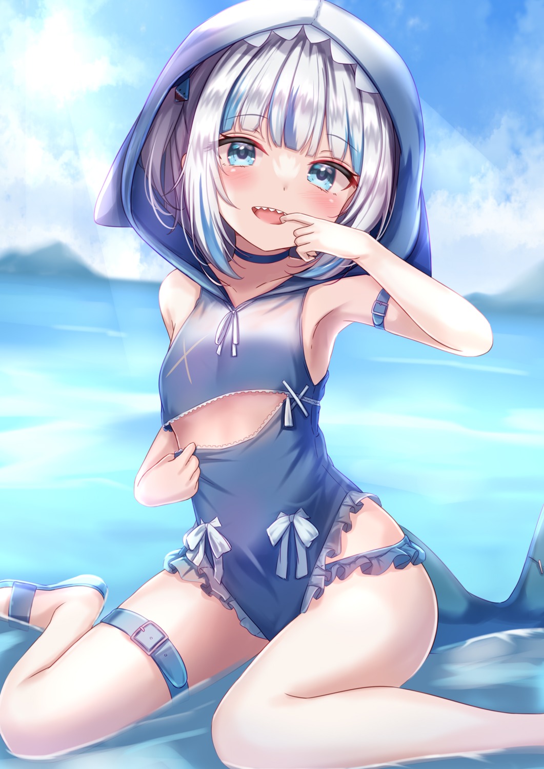 garter gawr_gura hololive hololive_english swimsuits tail undressing wet yuano