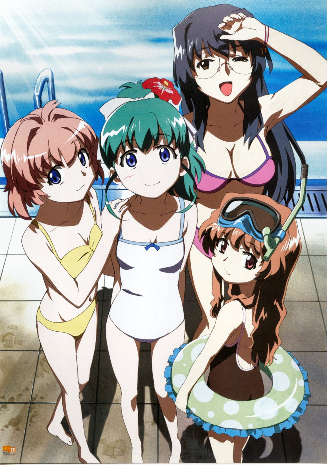 bikini cleavage megane miyafuji_miina morino_ichigo onegai_twins onodera_karen oribe_tsubaki screening swimsuits