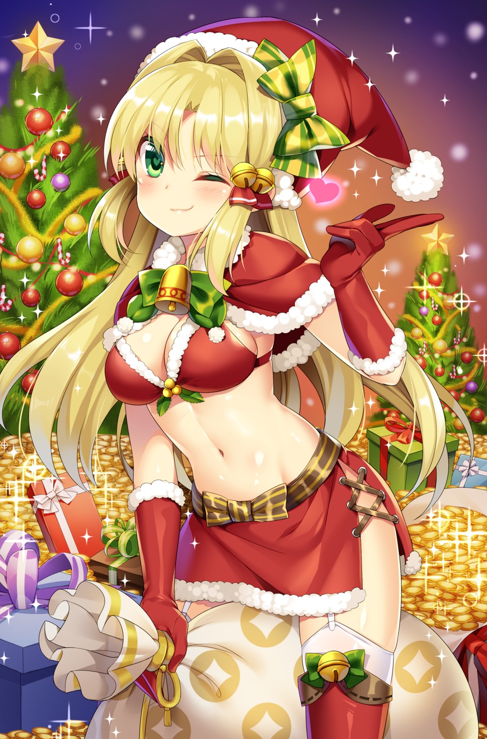 bikini_top christmas cleavage m.vv romance_sangoku stockings swimsuits thighhighs tojoy_game