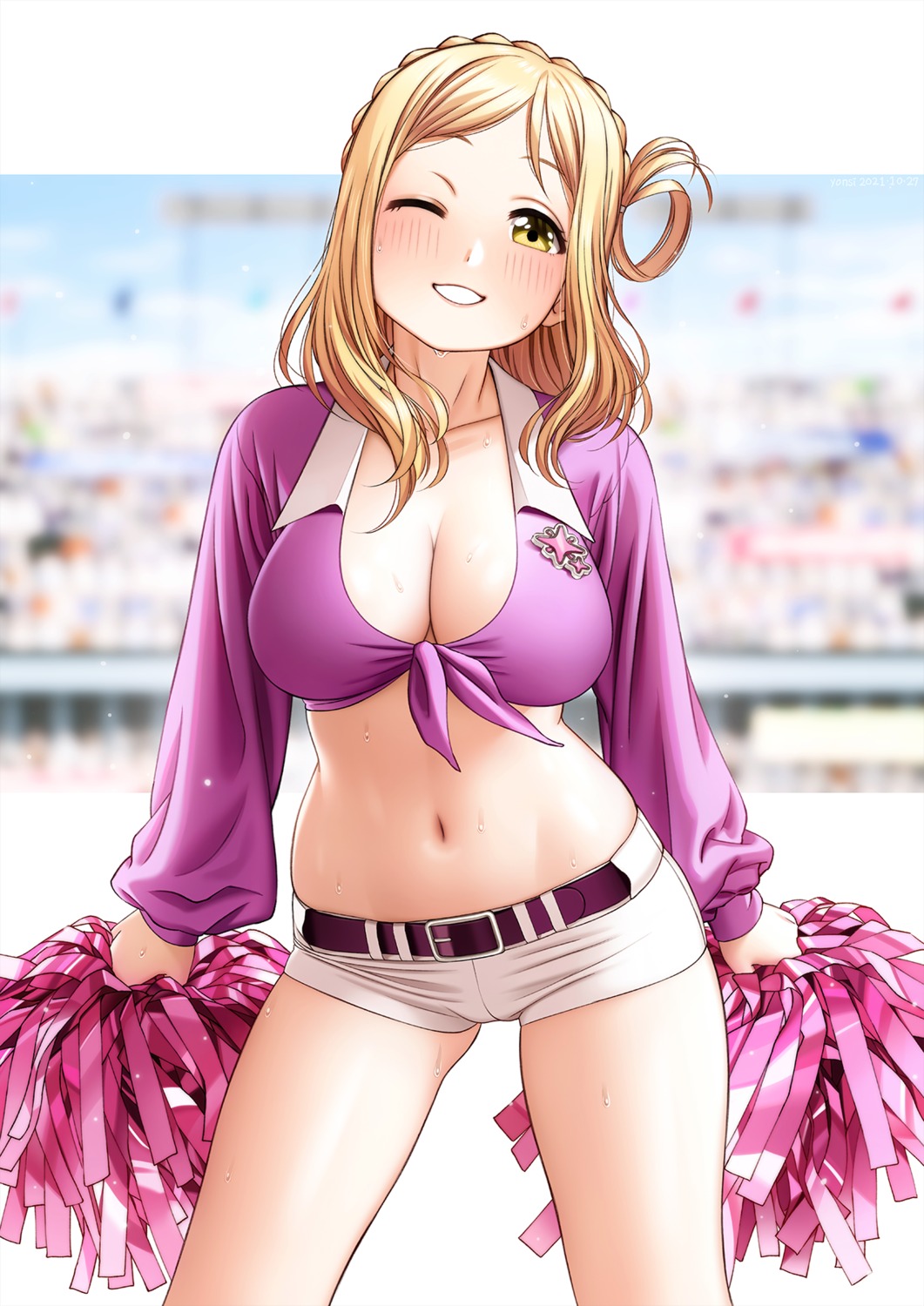 cheerleader cleavage love_live!_sunshine!! no_bra ohara_mari open_shirt yonsi