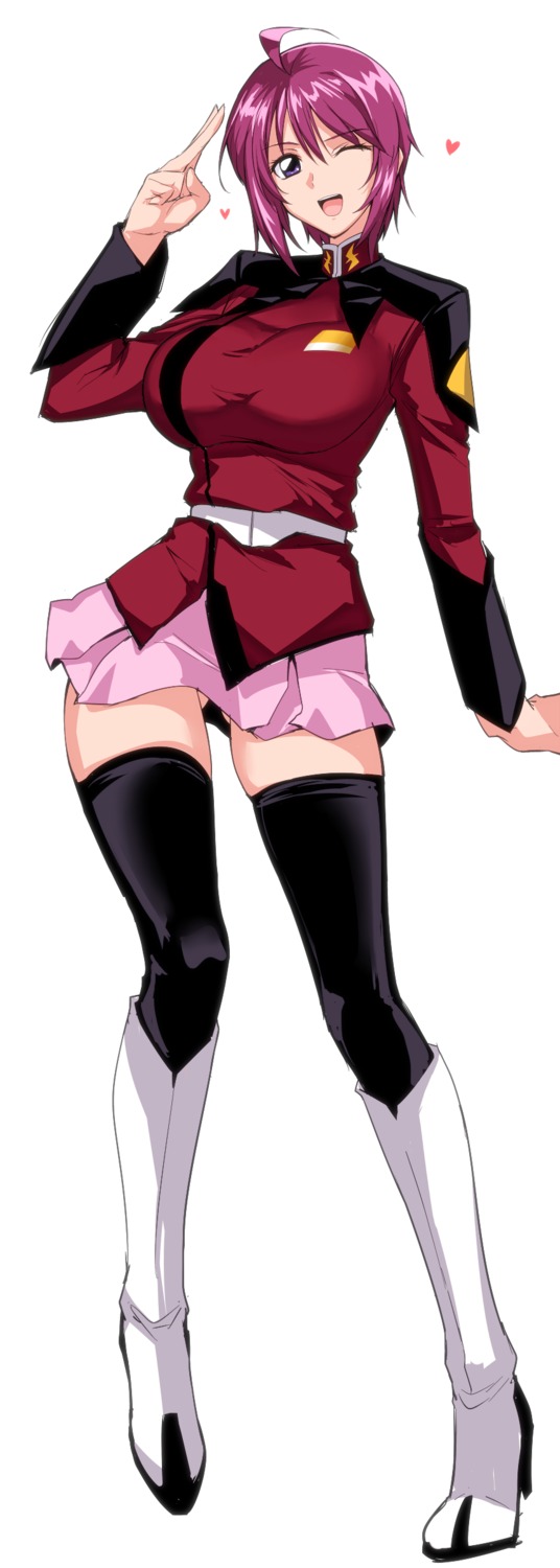 gundam gundam_seed gundam_seed_destiny halcon heels lunamaria_hawke pantsu thighhighs uniform