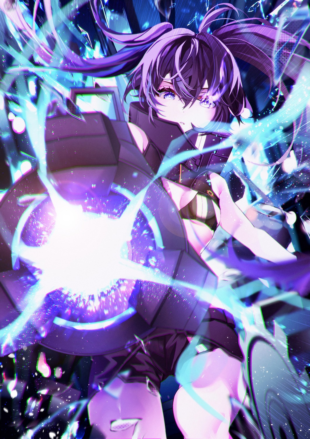 bikini_top black_rock_shooter black_rock_shooter_(character) black_rock_shooter_down_fall gun ryo_(pixiv_30229279) swimsuits