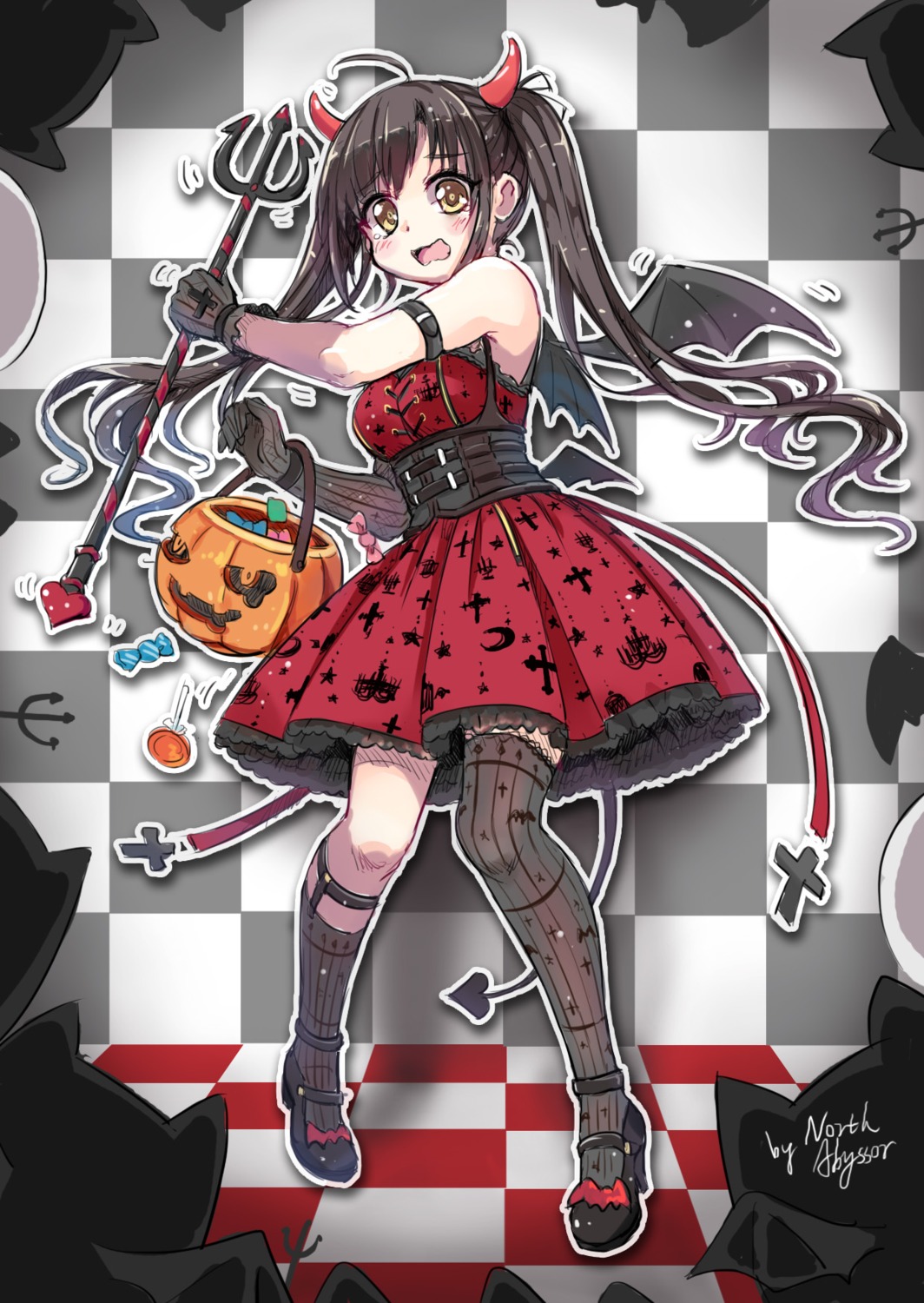 abyss_of_parliament dress halloween heels horns tail thighhighs weapon wings