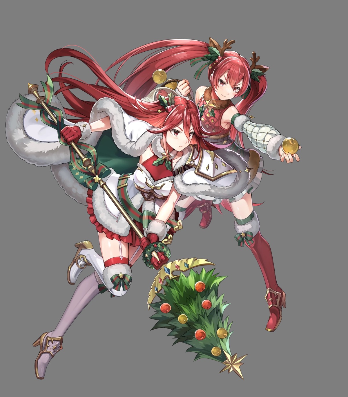 animal_ears armor chachie christmas dress fire_emblem fire_emblem_if fire_emblem_kakusei heels horns nintendo selena_(fire_emblem) stockings thighhighs tiamo weapon